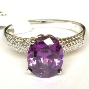 Silver Amethyst Cocktail Ring Size 8 9 10 Purple